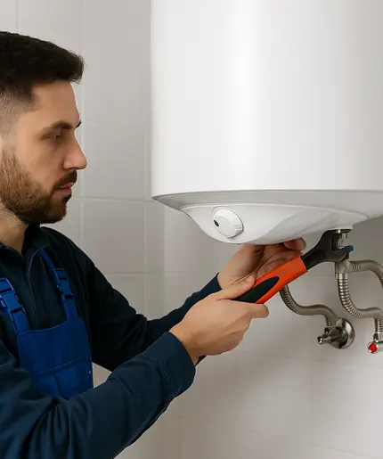 Professional Plumber Installing a Water Heater
