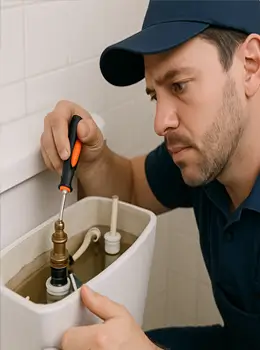 Skilled Plumber Repairing a Toilet in Houston